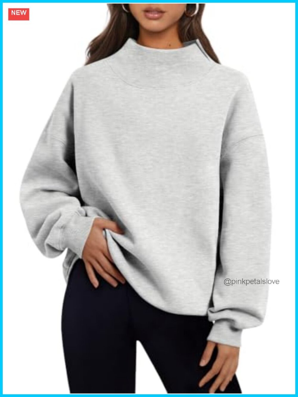 Mock Neck Oversized Pullover Sweatshirt Fleece Lined Slit Collar Fall Casual